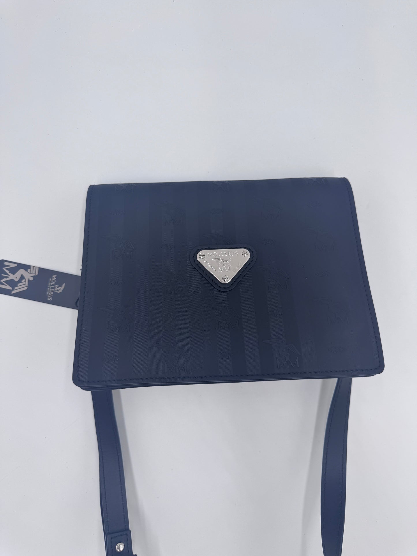 Vogelperspektive Ansicht der Maison Mollerus Crossbody, Details des Leders