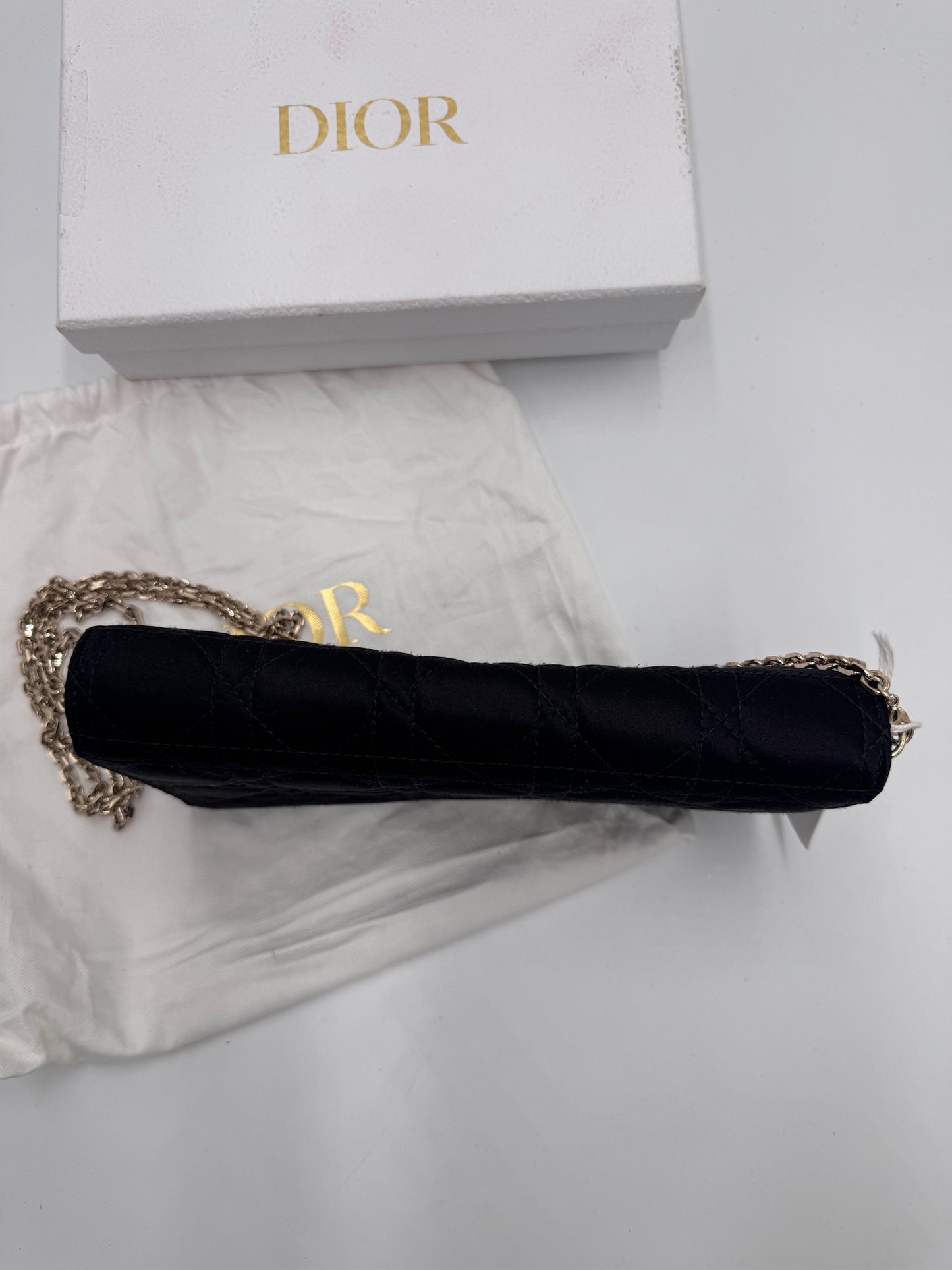 Dior Lady Dior Pouch Black Satin Cannage
