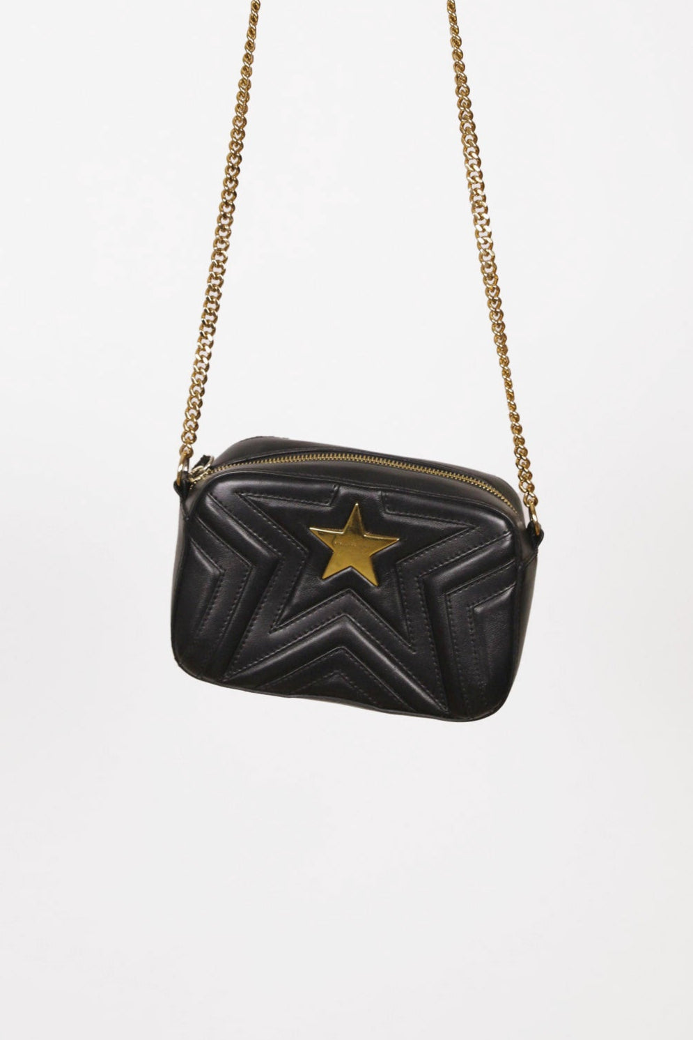 Frontalansicht der pre-owned Stella McCartney crossbody stern in schwarz silbersteine.