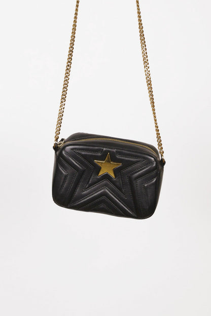 Frontalansicht der pre-owned Stella McCartney crossbody stern in schwarz silbersteine.