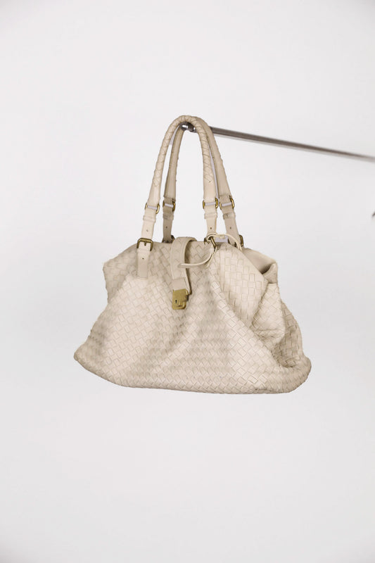 Bottega Veneta Shoulder Bag Schultertasche in weißem Leder, Medium, gutem Zustand