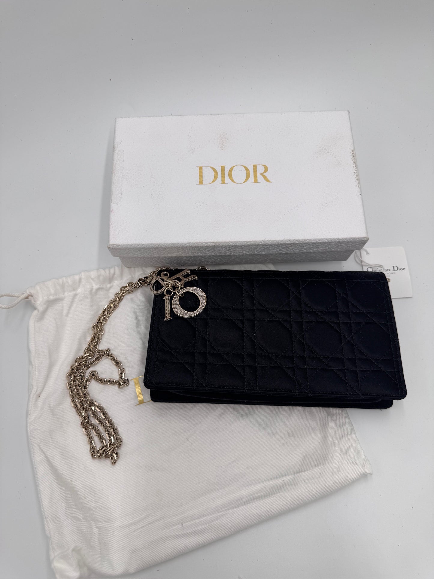Dior Lady Dior Pouch Black Satin Cannage