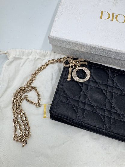 Dior Lady Dior Pouch Black Satin Cannage