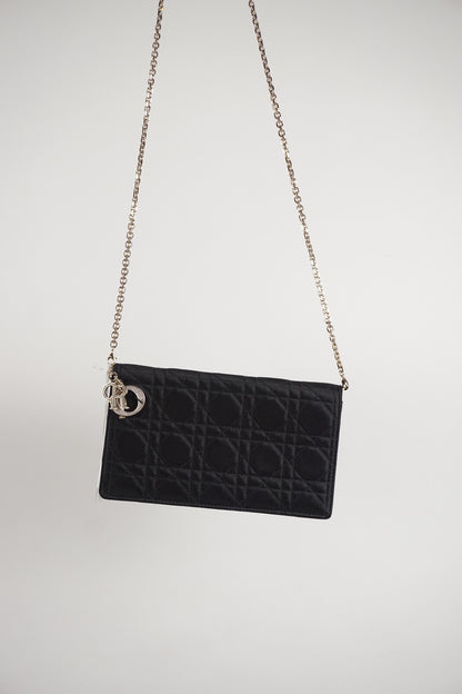 Dior Lady Dior Pouch Black Satin Cannage