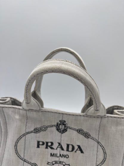 Tragegriffe dieser beige / creme Prada Canapa in Crossbody-Form.