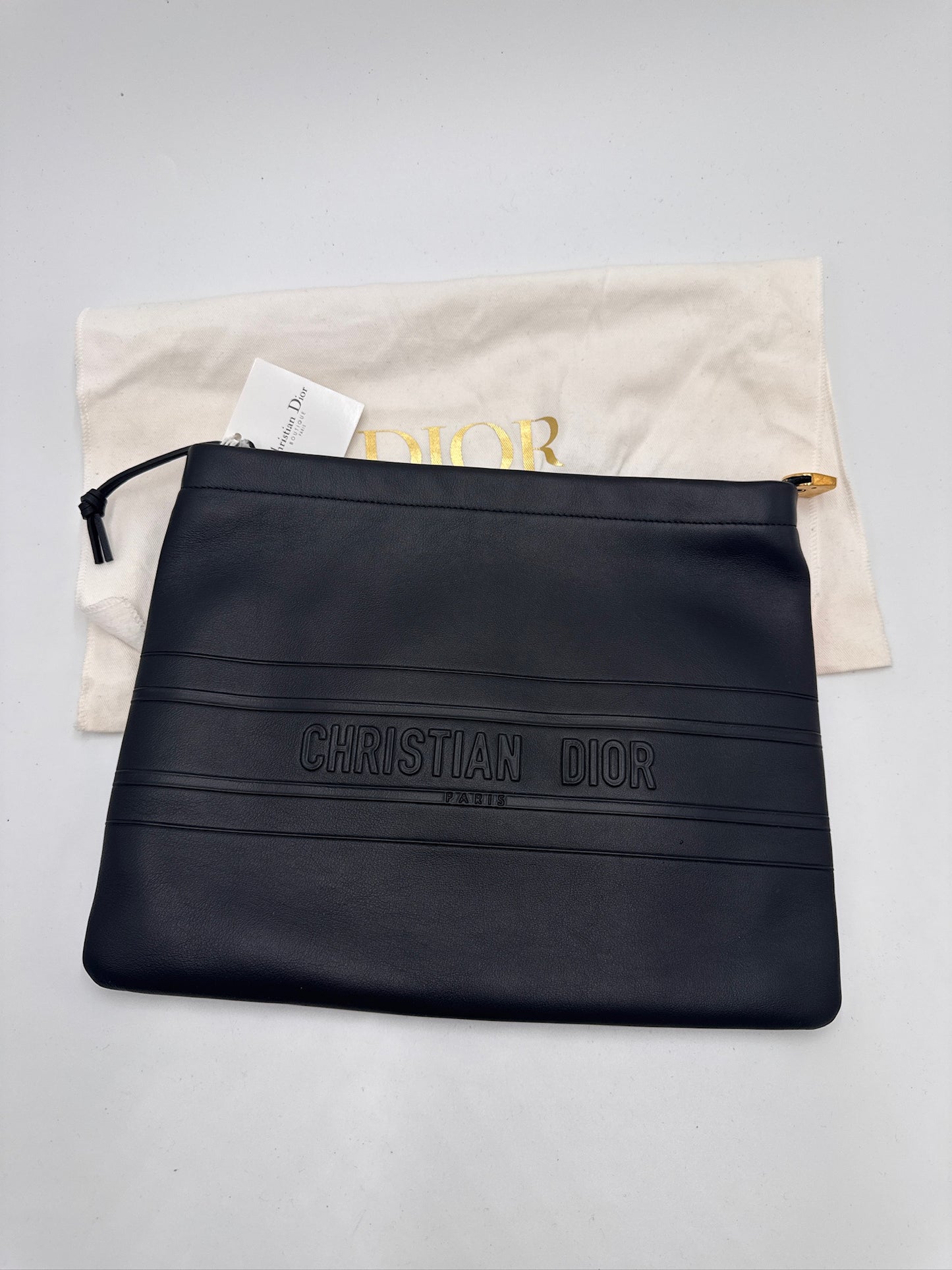 Dior Stripe Zip Pouch - Black Calfskin